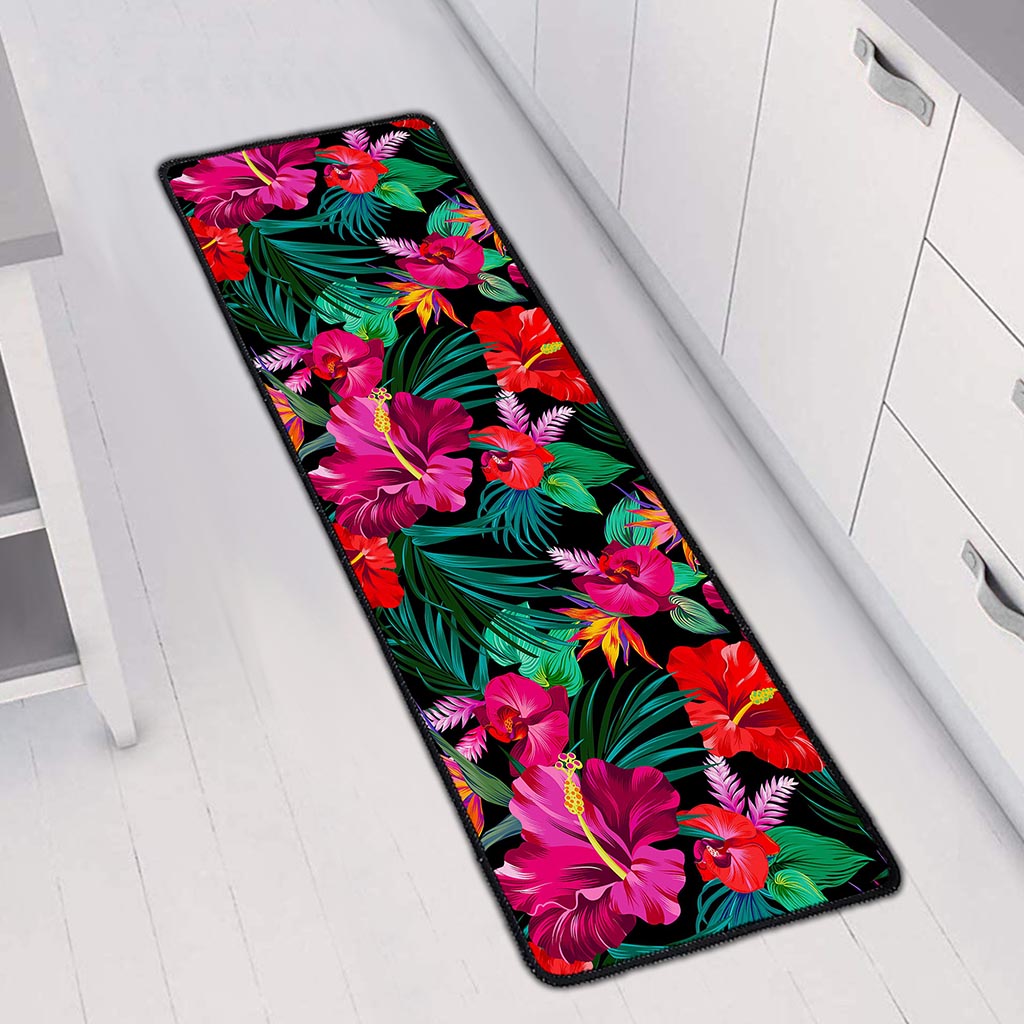 Hawaii Floral Flowers Pattern Print Long Kitchen Mat