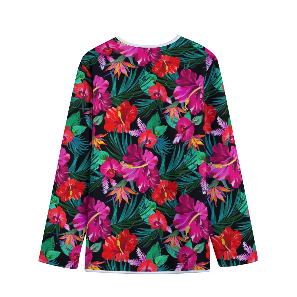 Hawaii Floral Flowers Pattern Print Long Sleeve Short Coat