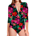 Hawaii Floral Flowers Pattern Print Long Sleeve Swimsuit