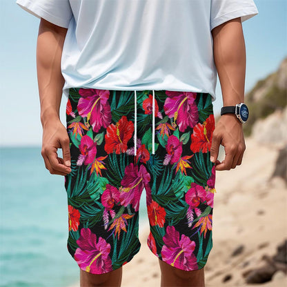 Hawaii Floral Flowers Pattern Print Men's Cargo Shorts