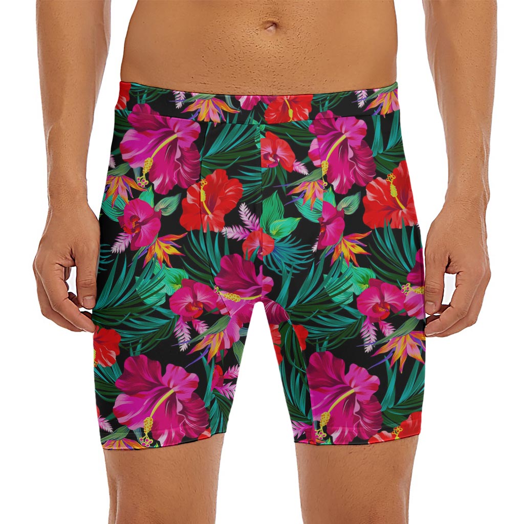 Hawaii Floral Flowers Pattern Print Men's Long Boxer Briefs