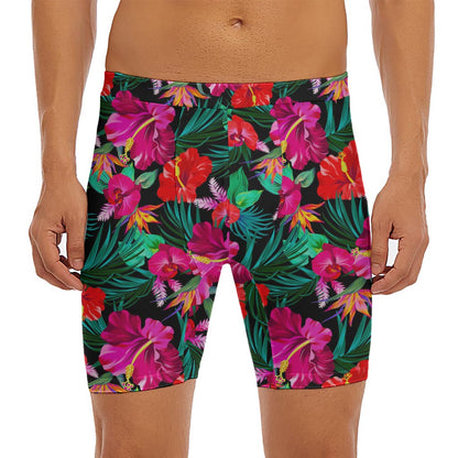 Hawaii Floral Flowers Pattern Print Men's Long Boxer Briefs