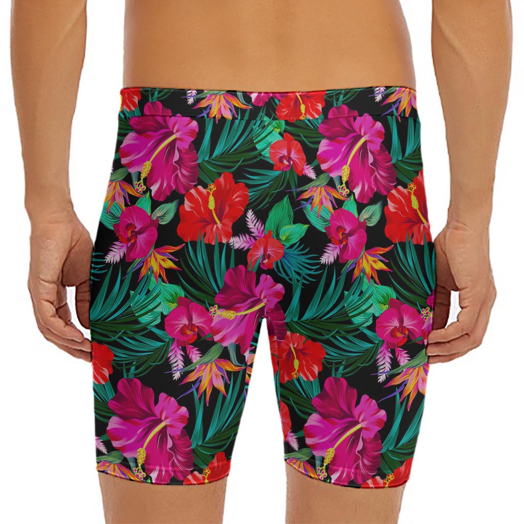 Hawaii Floral Flowers Pattern Print Men's Long Boxer Briefs