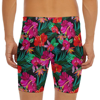 Hawaii Floral Flowers Pattern Print Men's Long Boxer Briefs