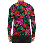 Hawaii Floral Flowers Pattern Print Men's Long Sleeve Rash Guard