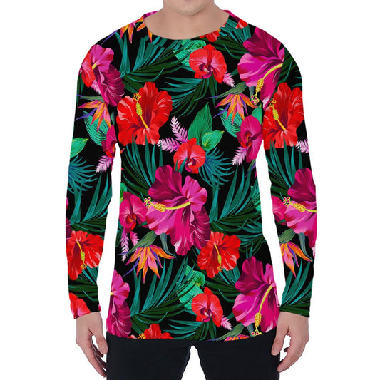 Hawaii Floral Flowers Pattern Print Men's Long Sleeve T-Shirt