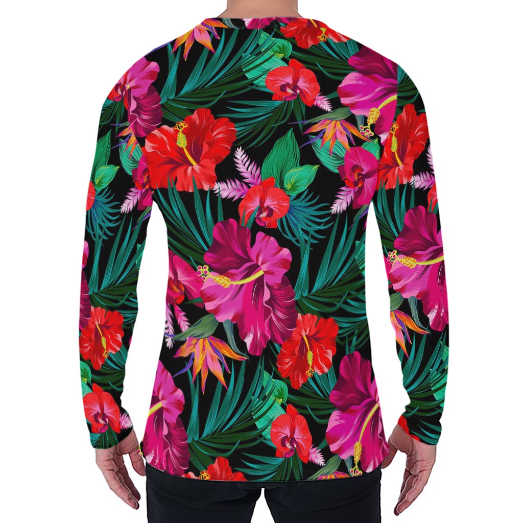 Hawaii Floral Flowers Pattern Print Men's Long Sleeve T-Shirt