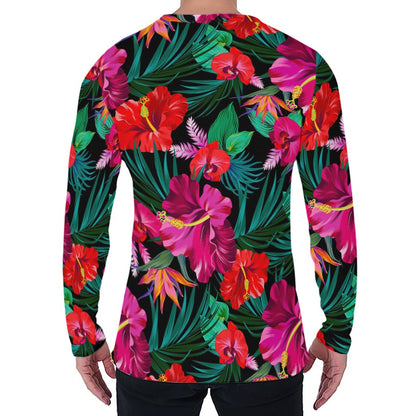 Hawaii Floral Flowers Pattern Print Men's Long Sleeve T-Shirt