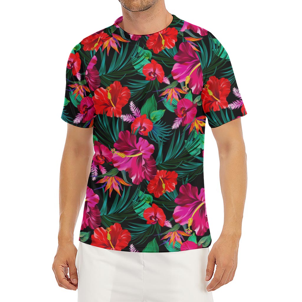 Hawaii Floral Flowers Pattern Print Men's Short Sleeve Rash Guard
