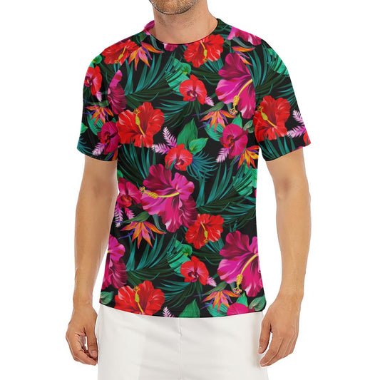 Hawaii Floral Flowers Pattern Print Men's Short Sleeve Rash Guard
