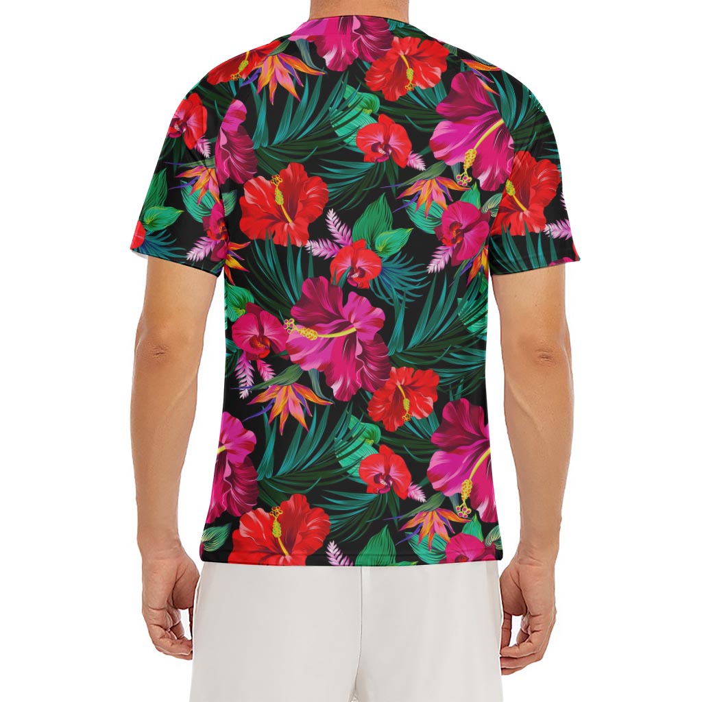 Hawaii Floral Flowers Pattern Print Men's Short Sleeve Rash Guard