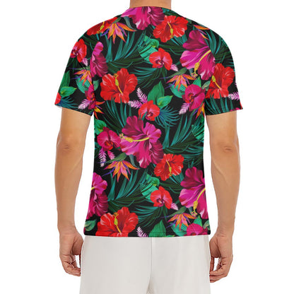 Hawaii Floral Flowers Pattern Print Men's Short Sleeve Rash Guard