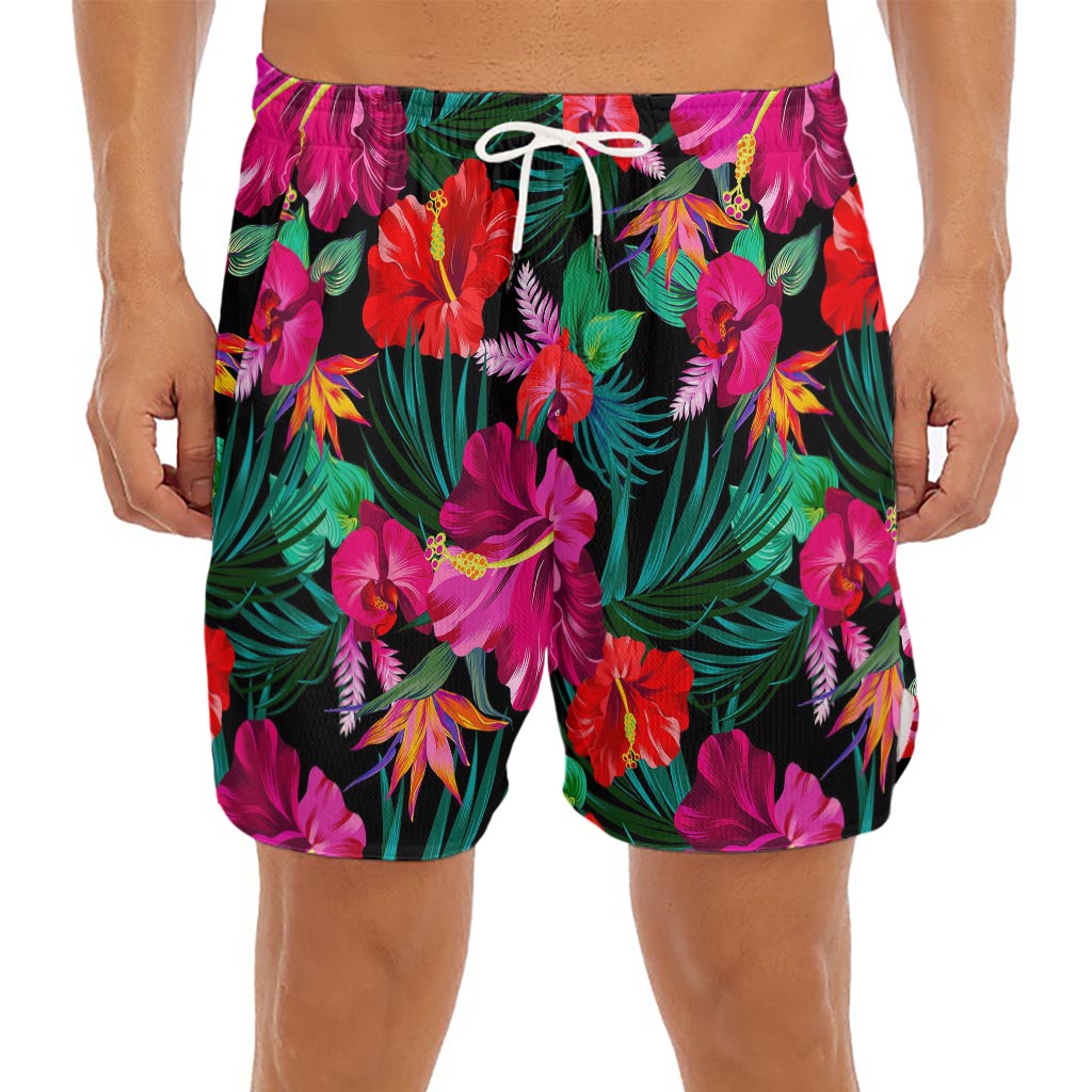 Hawaii Floral Flowers Pattern Print Men's Split Running Shorts