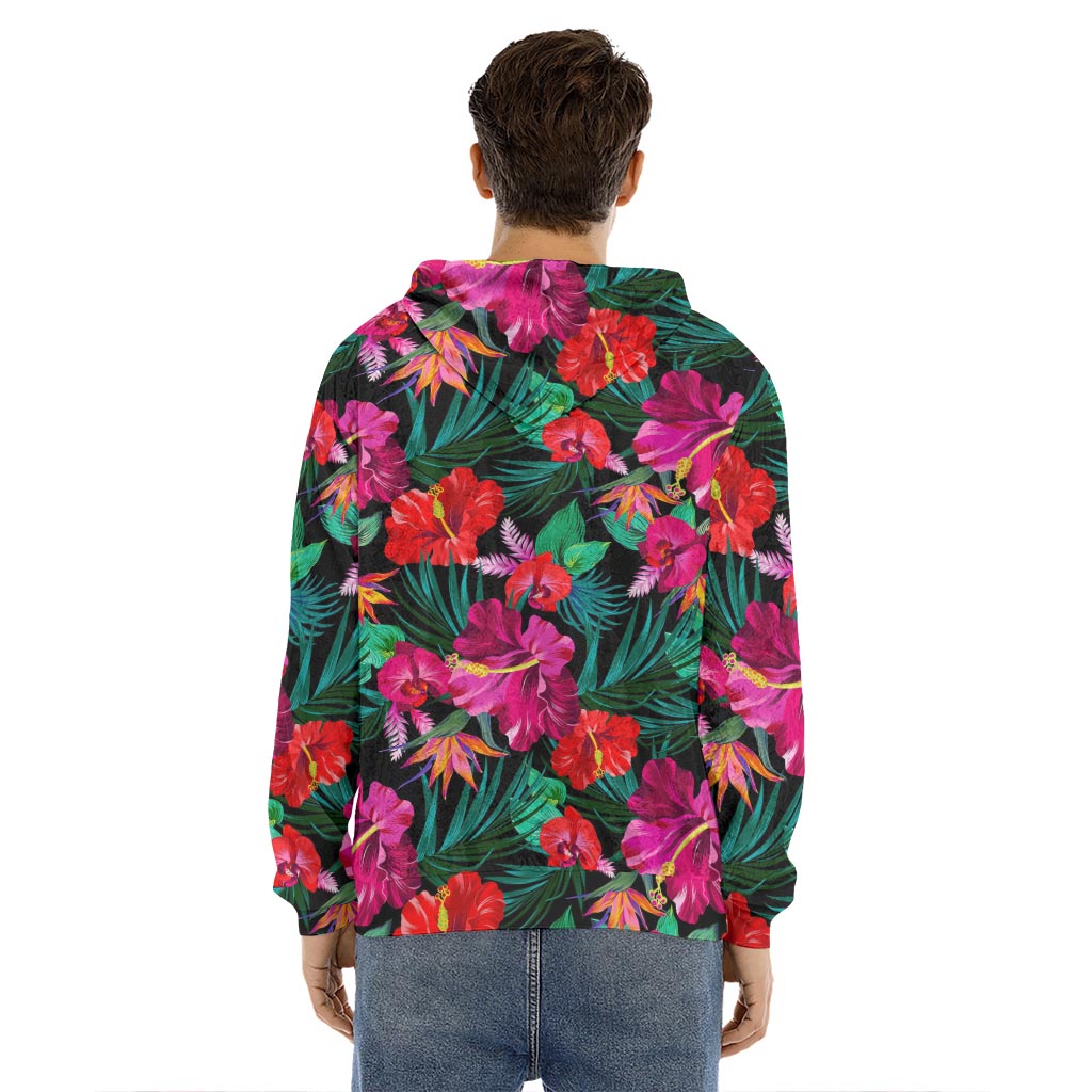 Hawaii Floral Flowers Pattern Print Men's Velvet Pullover Hoodie