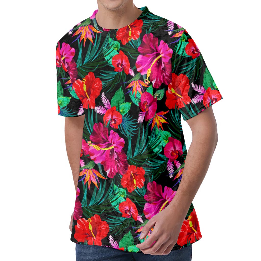 Hawaii Floral Flowers Pattern Print Men's Velvet T-Shirt