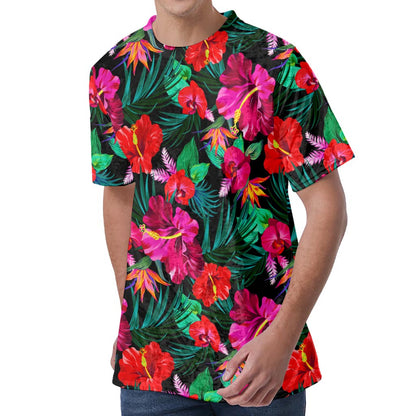 Hawaii Floral Flowers Pattern Print Men's Velvet T-Shirt