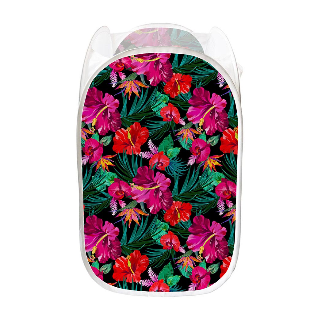 Hawaii Floral Flowers Pattern Print Mesh Laundry Hamper