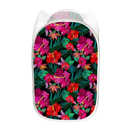 Hawaii Floral Flowers Pattern Print Mesh Laundry Hamper