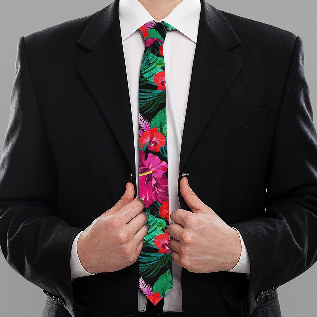 Hawaii Floral Flowers Pattern Print Necktie