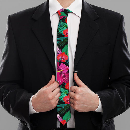 Hawaii Floral Flowers Pattern Print Necktie
