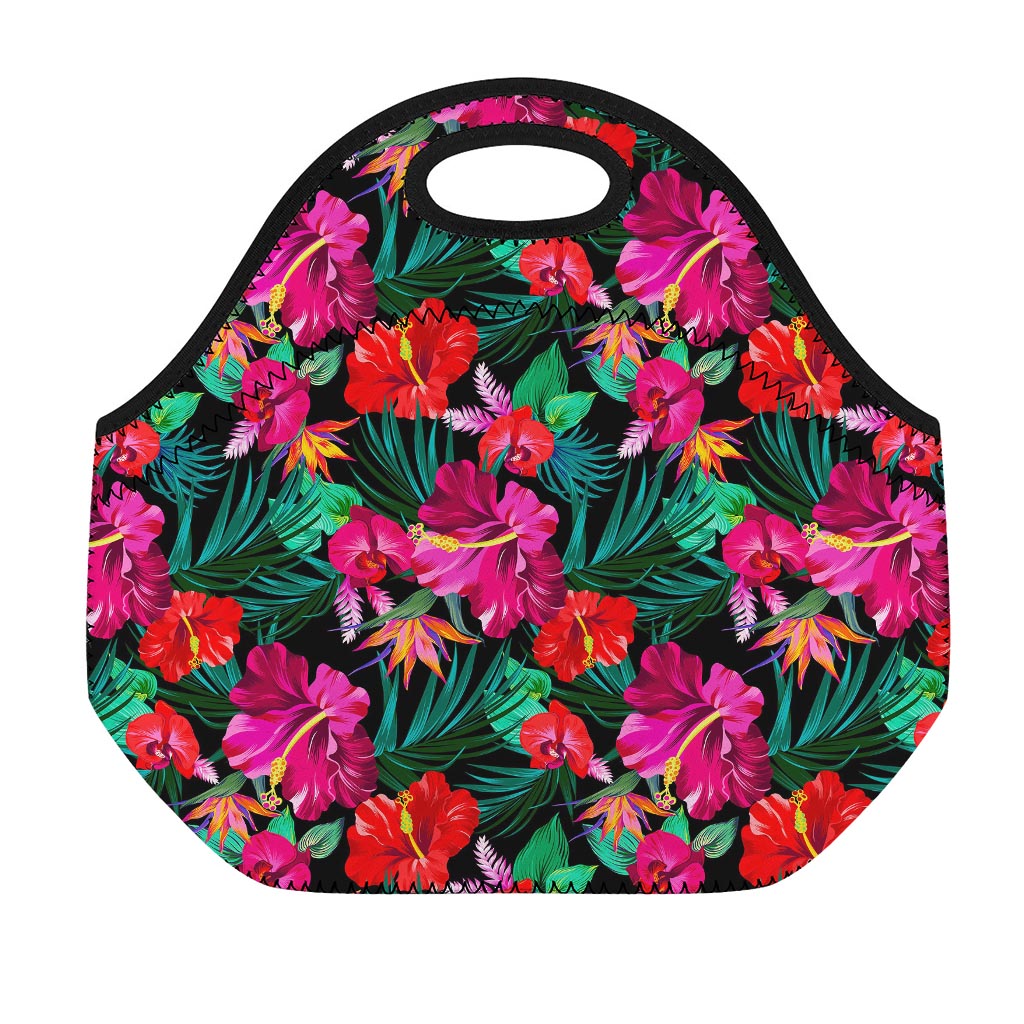 Hawaii Floral Flowers Pattern Print Neoprene Lunch Bag