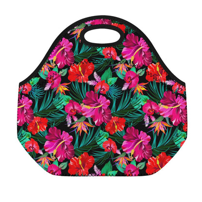 Hawaii Floral Flowers Pattern Print Neoprene Lunch Bag