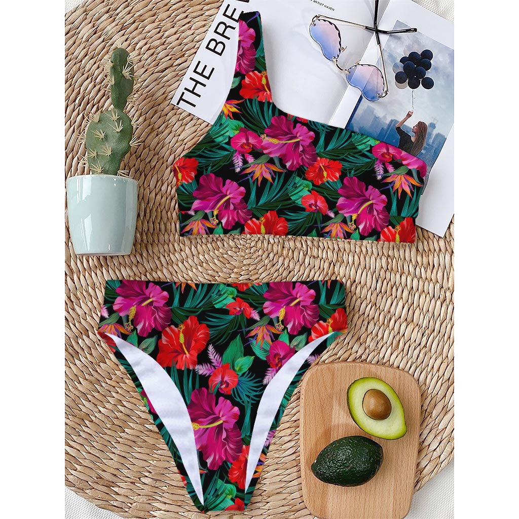 Hawaii Floral Flowers Pattern Print One Shoulder Bikini Top