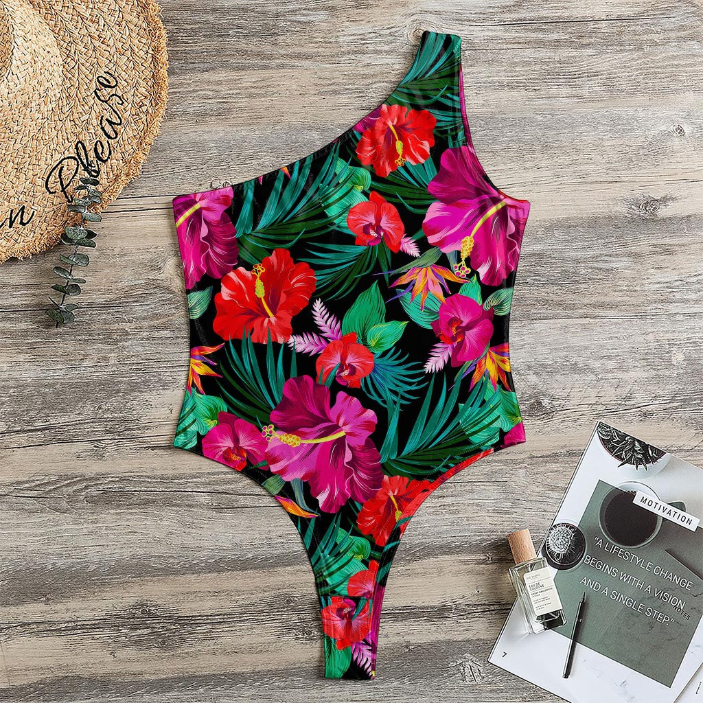 Hawaii Floral Flowers Pattern Print One Shoulder Bodysuit