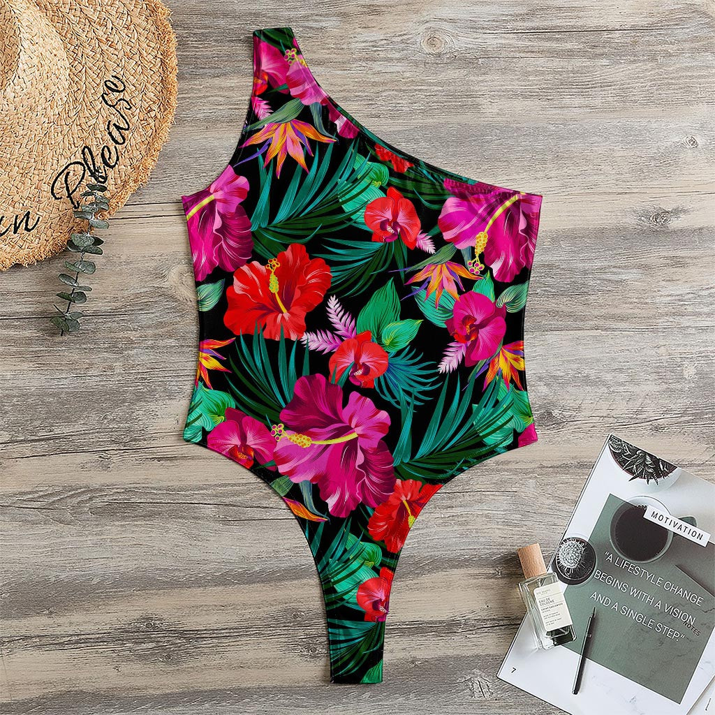 Hawaii Floral Flowers Pattern Print One Shoulder Bodysuit