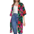 Hawaii Floral Flowers Pattern Print Open Front Beach Cover Up
