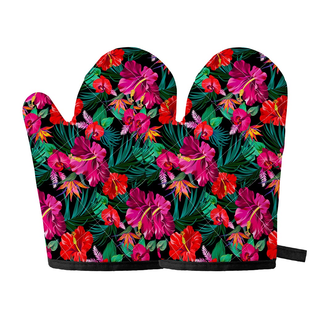 Hawaii Floral Flowers Pattern Print Oven Mitts