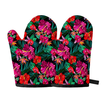 Hawaii Floral Flowers Pattern Print Oven Mitts