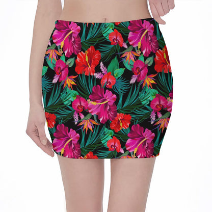 Hawaii Floral Flowers Pattern Print Pencil Mini Skirt