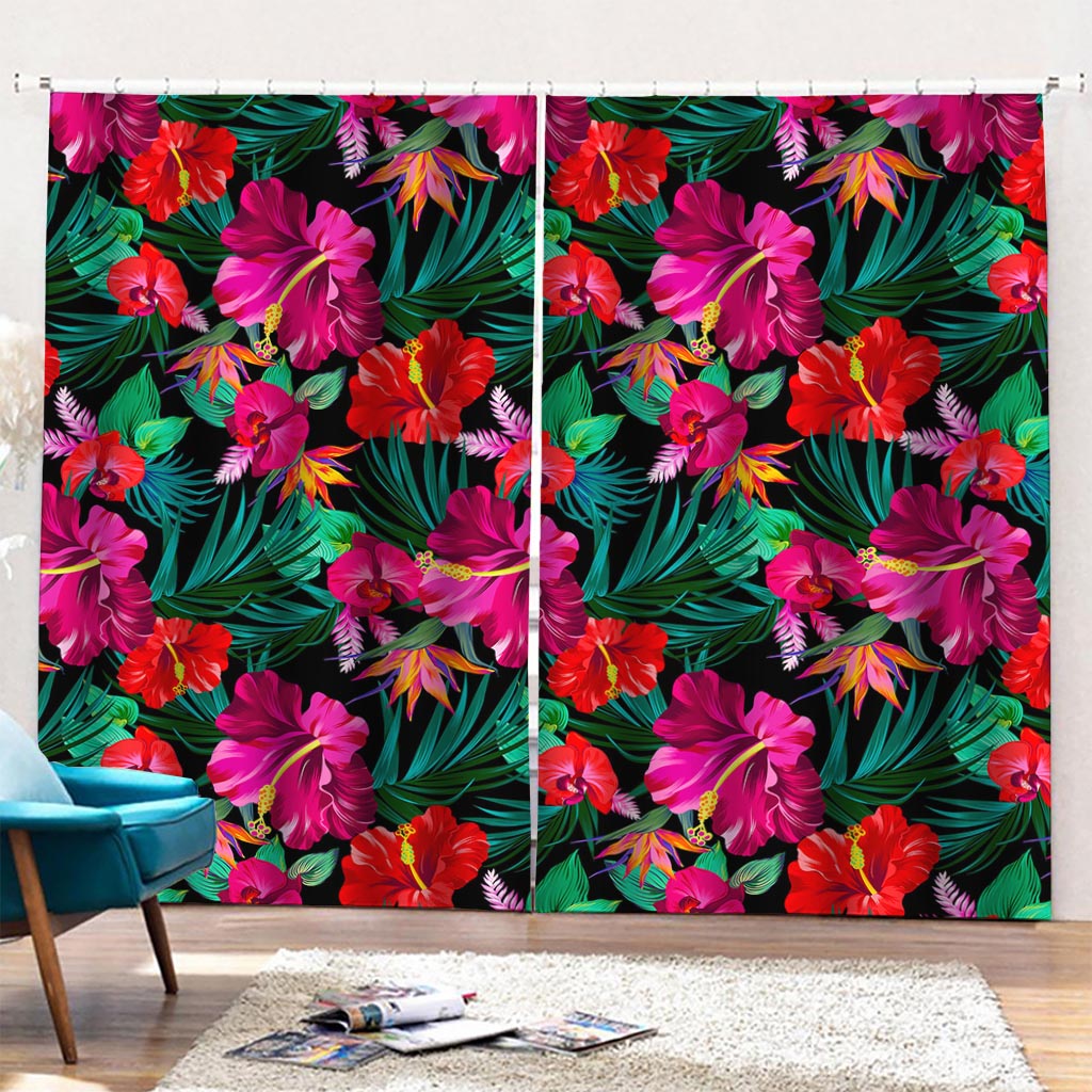 Hawaii Floral Flowers Pattern Print Pencil Pleat Curtains