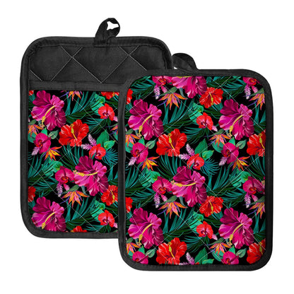 Hawaii Floral Flowers Pattern Print Pot Holders With Pocket