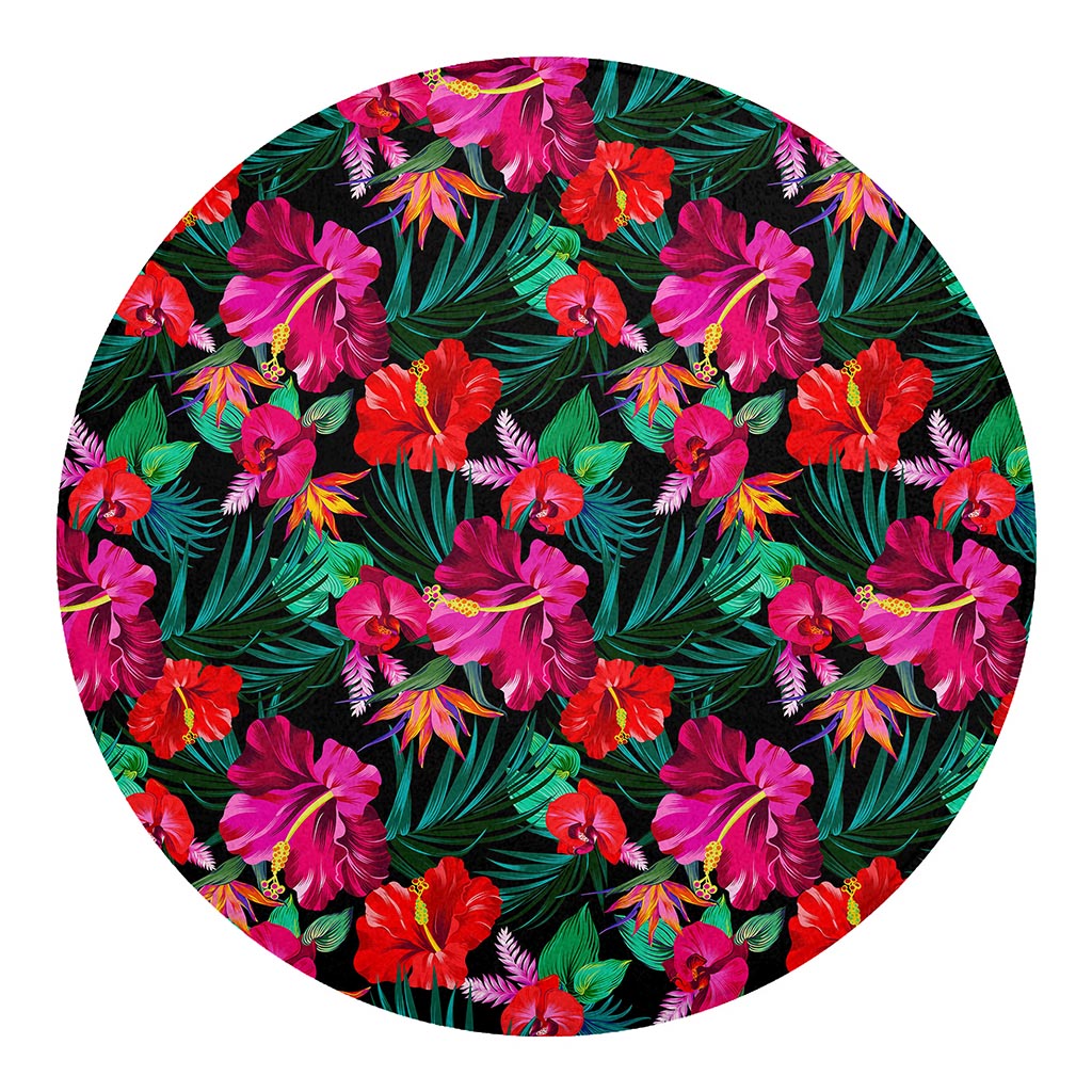 Hawaii Floral Flowers Pattern Print Round Blanket