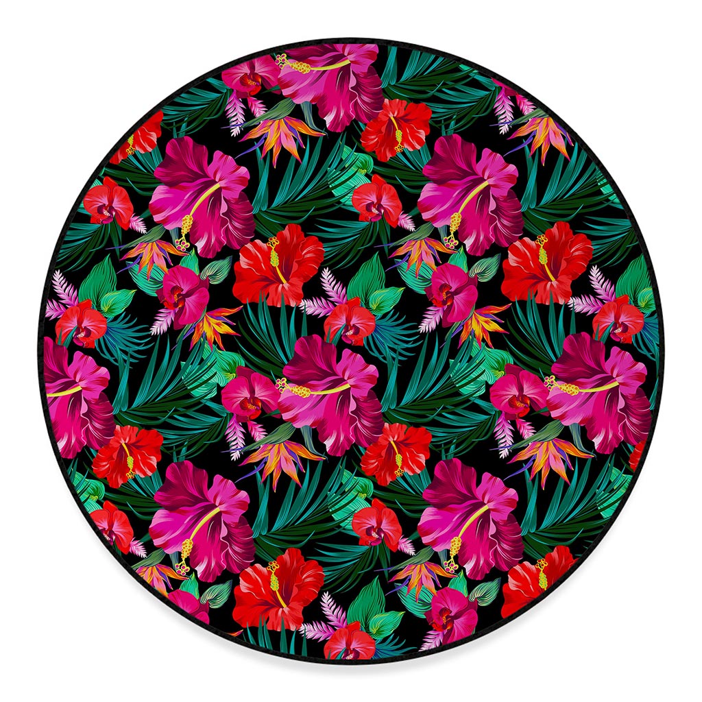 Hawaii Floral Flowers Pattern Print Round Floor Mat