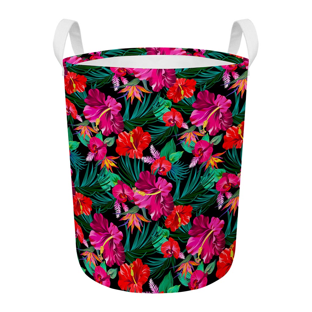 Hawaii Floral Flowers Pattern Print Round Laundry Basket