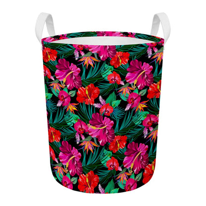 Hawaii Floral Flowers Pattern Print Round Laundry Basket
