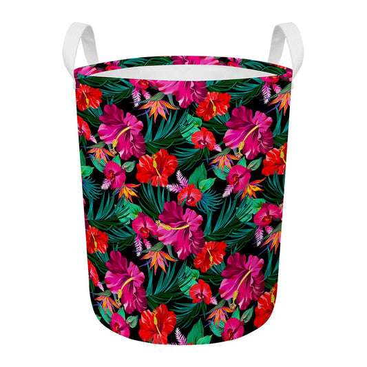 Hawaii Floral Flowers Pattern Print Round Laundry Basket