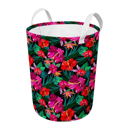 Hawaii Floral Flowers Pattern Print Round Laundry Basket