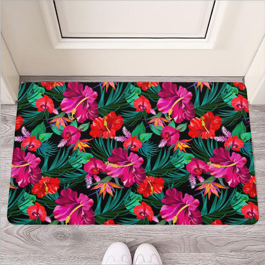 Hawaii Floral Flowers Pattern Print Rubber Doormat