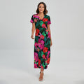 Hawaii Floral Flowers Pattern Print Short Sleeve Maxi Dress