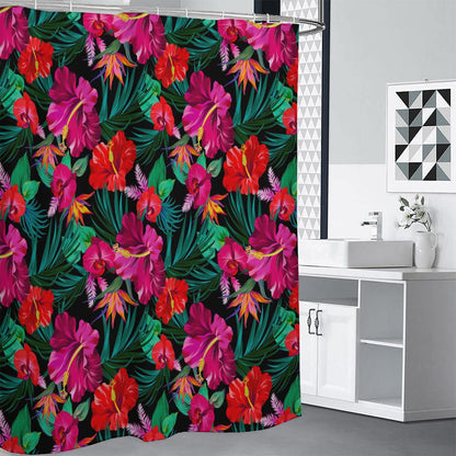 Hawaii Floral Flowers Pattern Print Shower Curtain