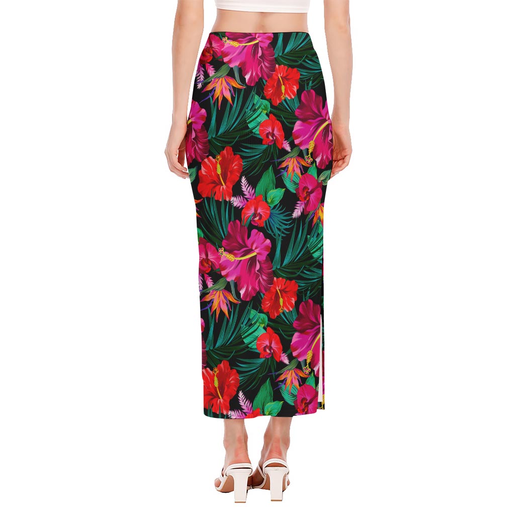 Hawaii Floral Flowers Pattern Print Side Slit Maxi Skirt