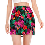 Hawaii Floral Flowers Pattern Print Side Slit Mini Skirt