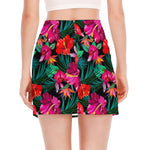 Hawaii Floral Flowers Pattern Print Side Slit Mini Skirt