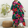 Hawaii Floral Flowers Pattern Print Silk V-Neck Kaftan Dress