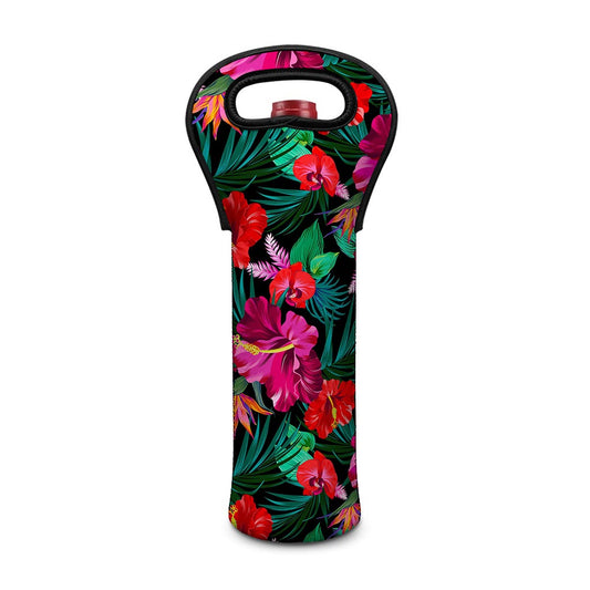 Hawaii Floral Flowers Pattern Print Single Neoprene Wine Tote