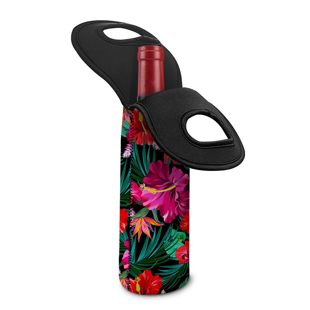Hawaii Floral Flowers Pattern Print Single Neoprene Wine Tote
